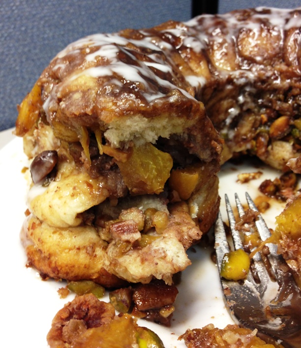 Tender dough littered with nutty, peachy sweetness with a touch of floral glaze. So good!