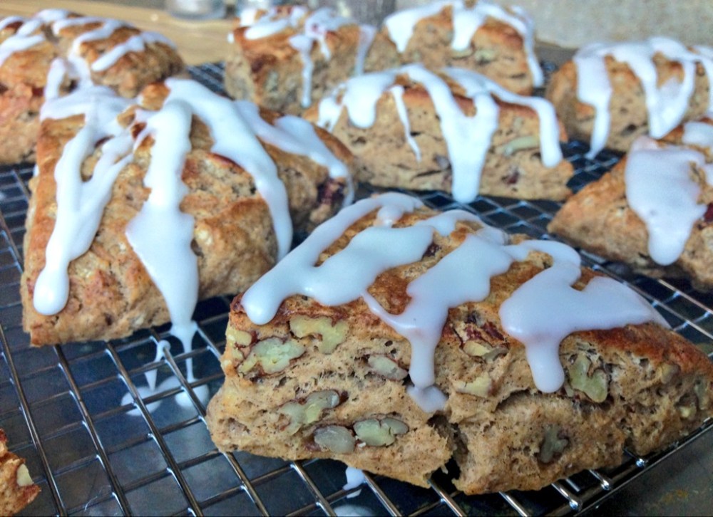 Nutty flavor is in every bite of these scones, both from the nuts inside as well as the hazelnut liqueur glaze