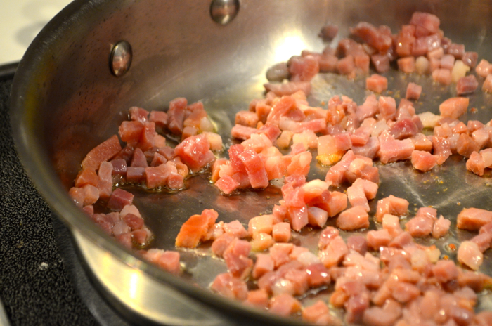 Crisping the prosciutto